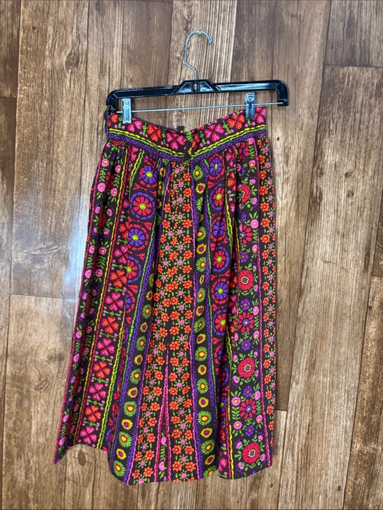 No brand Dresses & Skirts - Colorful Embroidered Floral Midi Skirt in Black, Pink & Orange